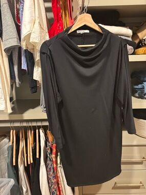 Stateside Black Long-Sleeve Draped Neck Dress
